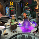 A screen from the Werewolves Within video game showing three villagers and a large hairy beast.